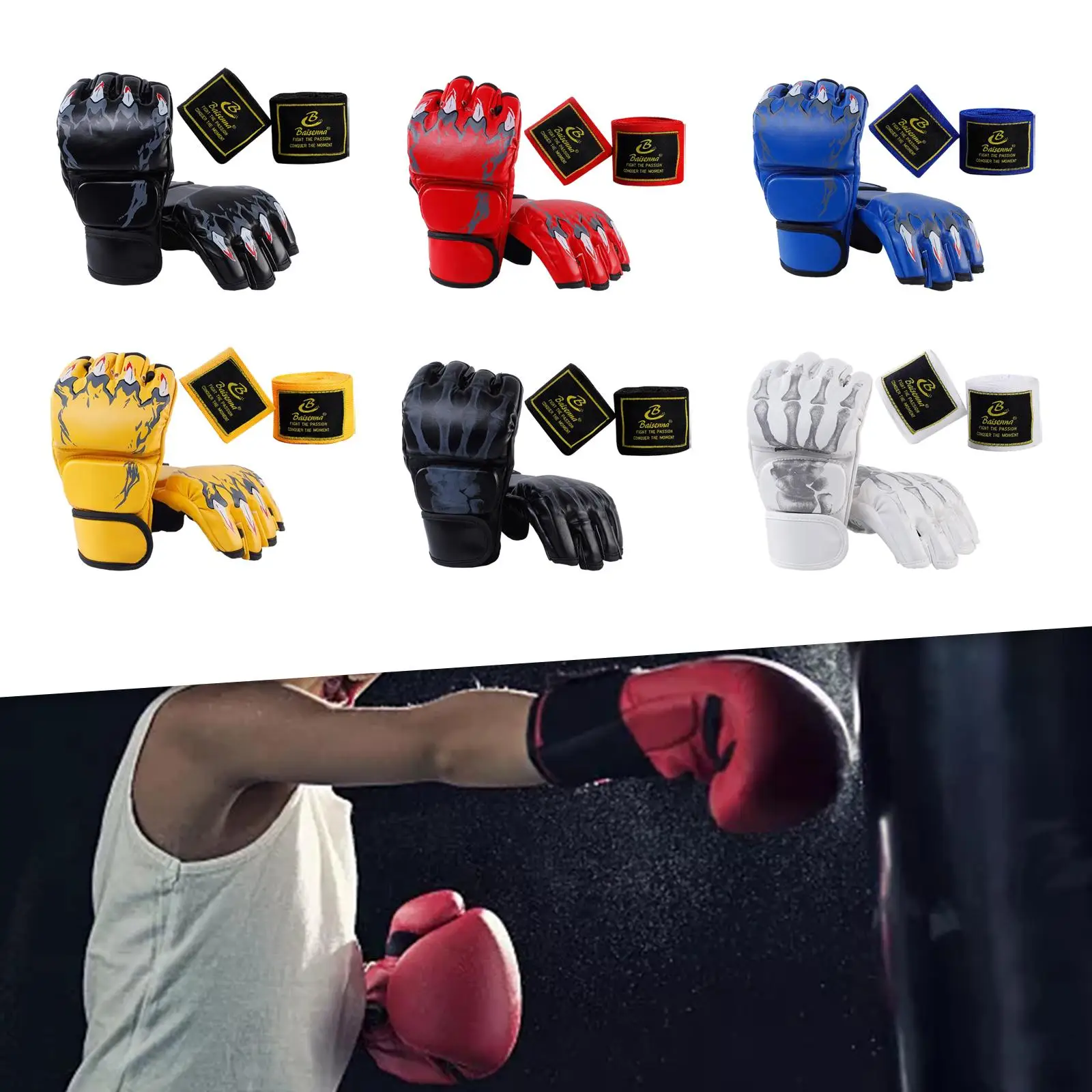 Half Finger Boxing Gloves Breathable MMA Gloves Mitts for Karate Fighting