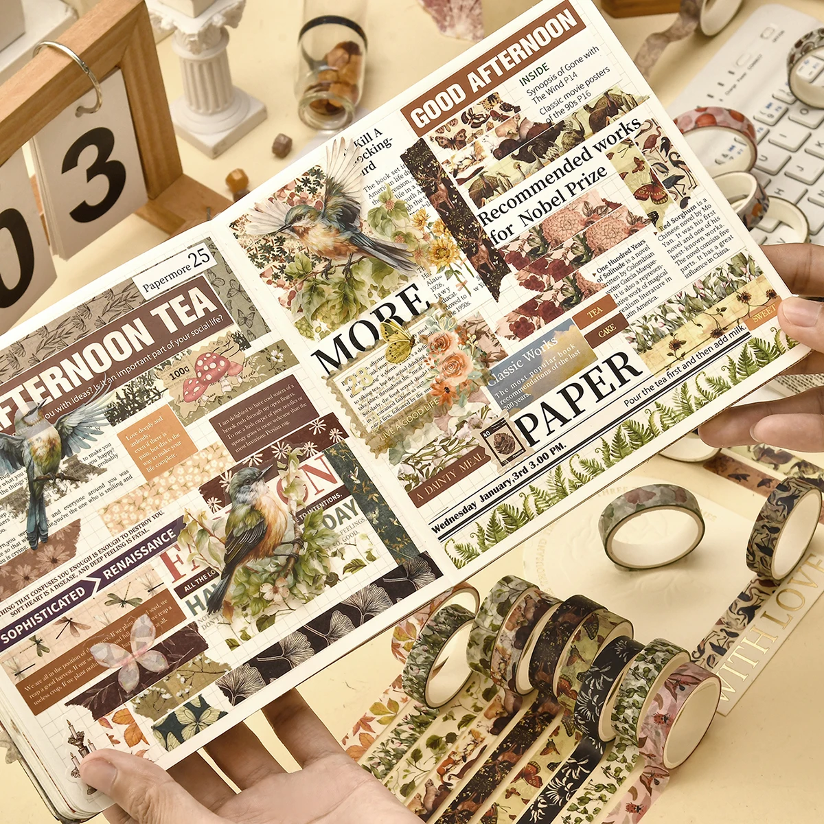 5 롤/박스 포레스트 플랜트 프린트 와시 테이프 세트 DIY 스크랩북 일기 사진 앨범 공예 용품을 위한 장식 마스킹 테이프