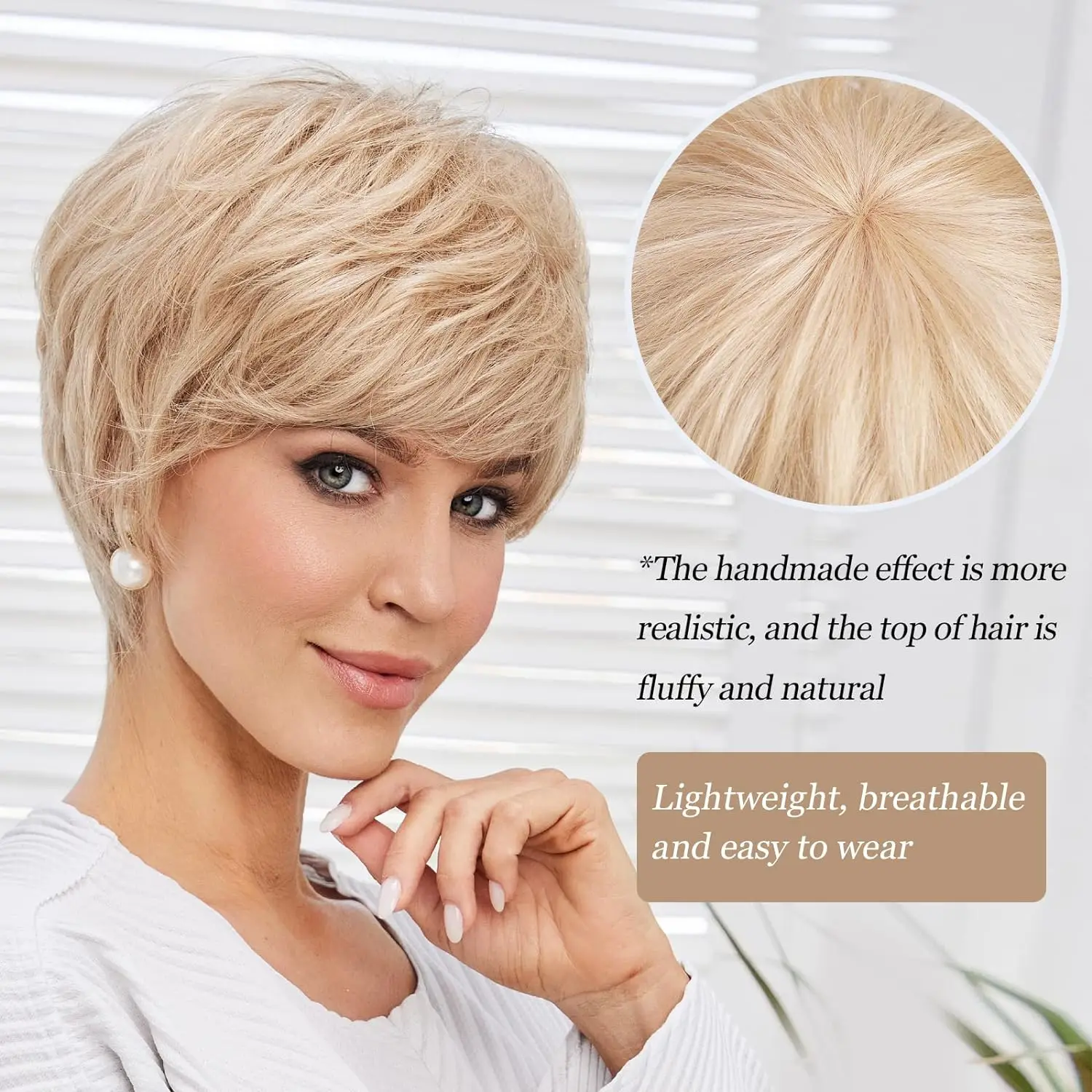 Blonde Pixie Cut human hair wigs for Women Short Straight Blonde Human Hair Layered Wigs With Bangs Fluffy Natural Machine Made