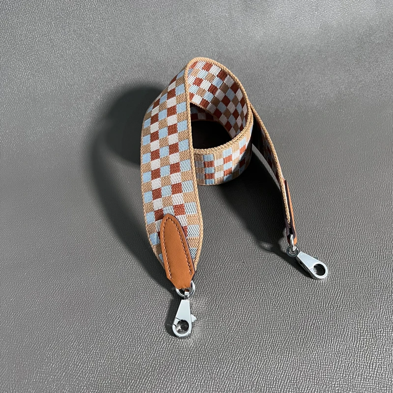 H 5cm Wide Checkerboard Weaving Canvas Swift Cowhide Suitable For Kelly Bag Shoulder Strap Bag DIY Accessories