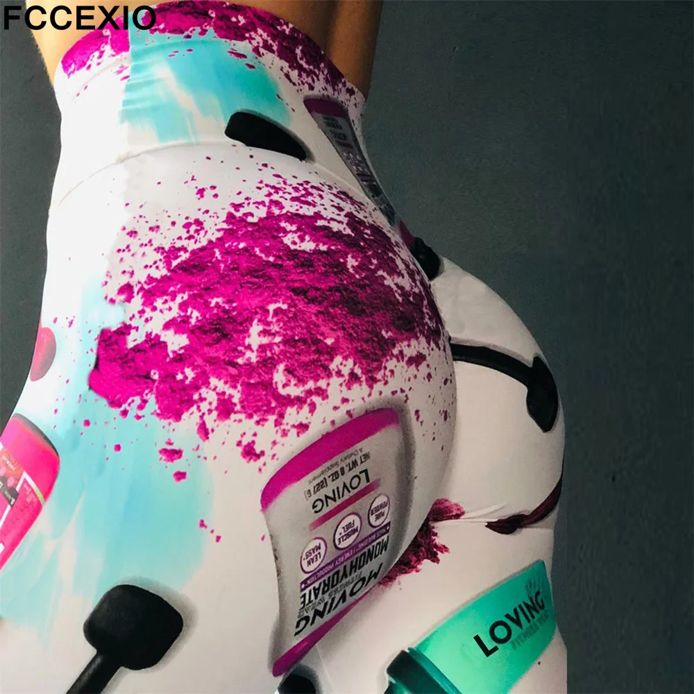 FCCEXIOBarbellPrintHighWaistLegginsFitnessSexyWomenLeggings