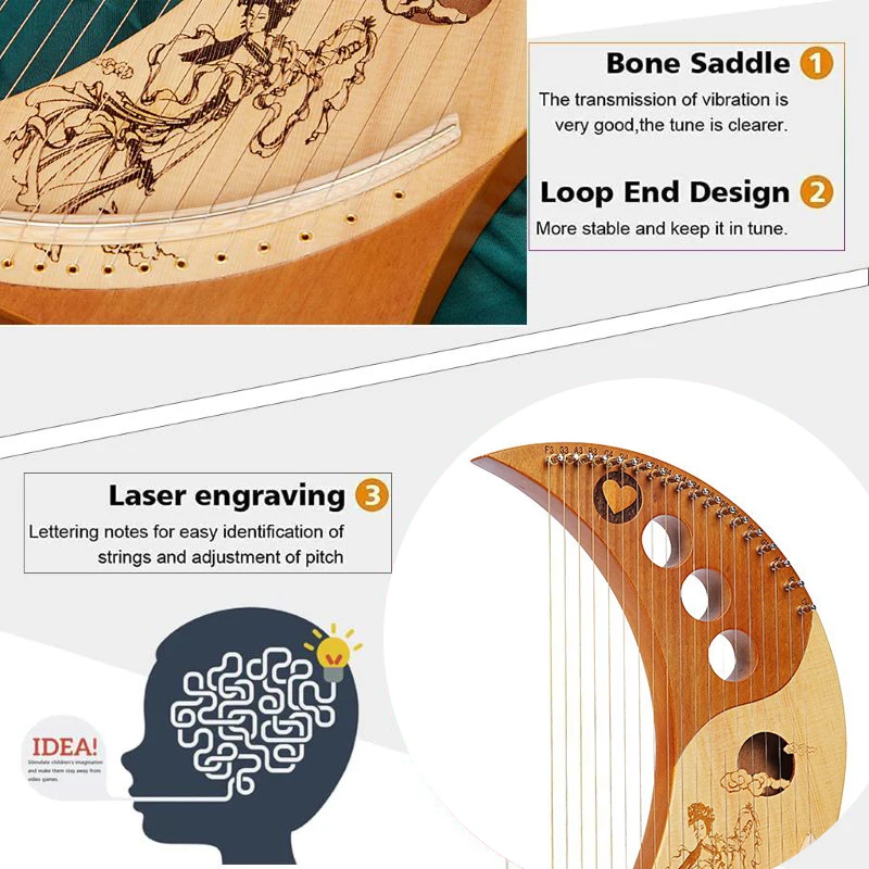 Lyre Harp 19 Strings Piano Harp High-quality Lyre 19 Strings Mahogany Musical Instrument With Spare