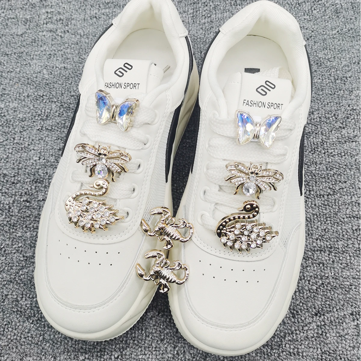 2PCS 나비 전갈 신발끈 참 DIY 장식 블링 스완 신발끈 버클 액세서리 거미 신발 클립 장식품