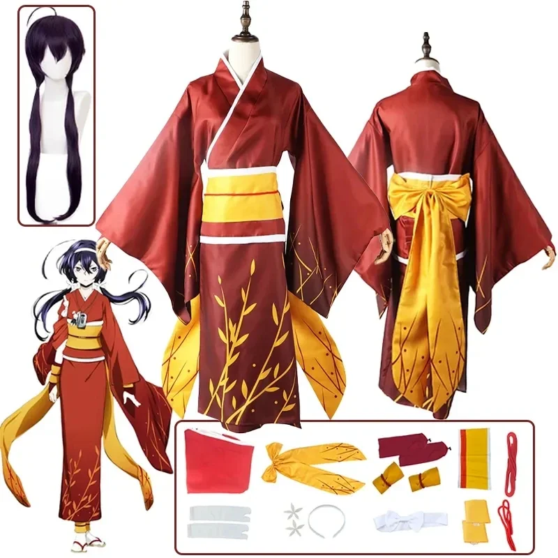 

Anime Bungo Stray Dogs Izumi Kyouka Cosplay Kimono Outfits Women's Halloween Carnival Costume Kyouka's Wig Headdress