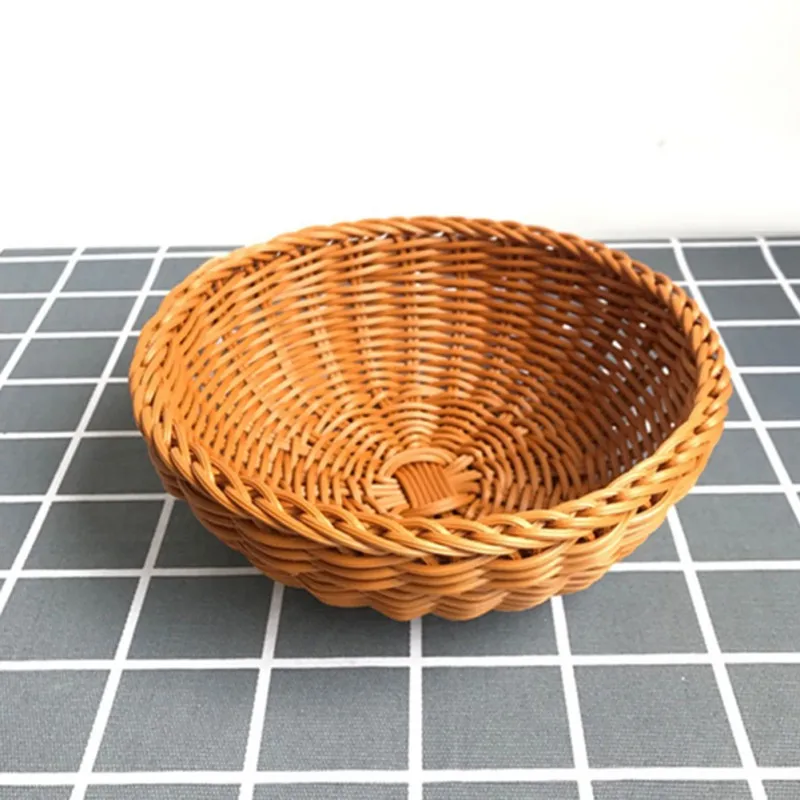 Round Natural Fruit Baskets Food Storage Bowl Decorative Rattan Wicker Serving Basket For Dessert Snacks Bread Baskets 22/25cm 2
