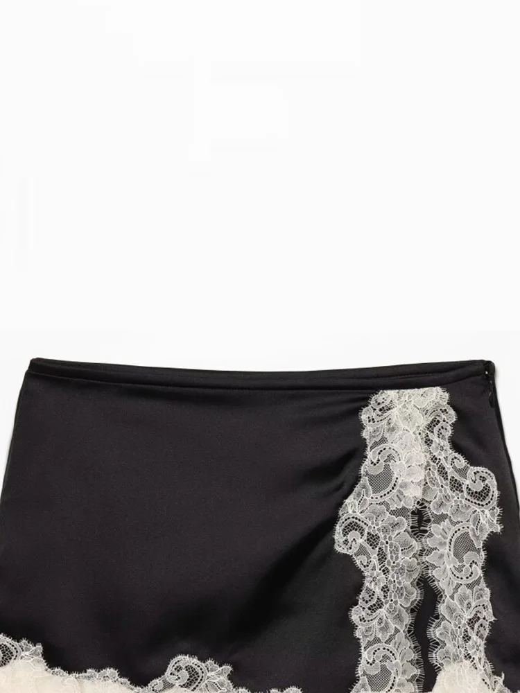 Women Summer Mini Skirts 2026 Fashion Vintage Satin Lace Female Elegant Street Straight Skirt Clothing 3