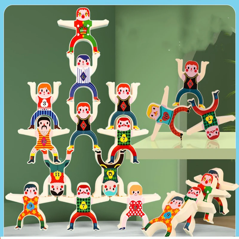 Children Stacking Balance Building Blocks Game Include 16 Cartoon DIY Stickers Characters Educational Toys For Kids Gift Age 3+