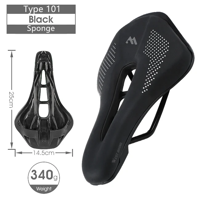 WEST BIKING Bike Saddle MTB Mountain Road Bike Seat PU Leather Gel Filled Cycling Cushion Comfortable Shockproof Bicycle Saddle 101 Black