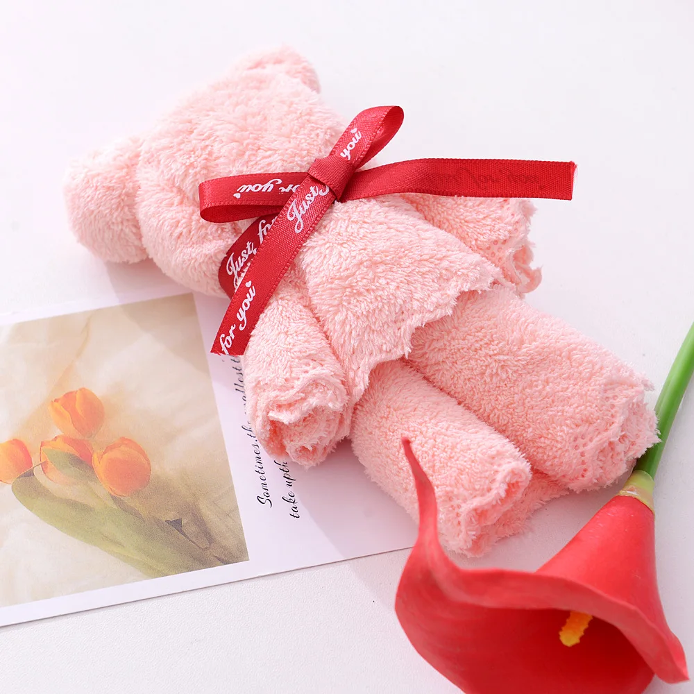 10pcs Coral Velvet Bear Shape Washing Towel Set Baby Shower Gift Hand Towels Home Party Wedding Birthday Gifts for Mother Friend