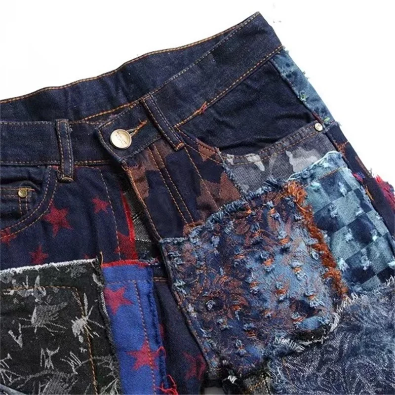 Patchwork Patch Jeans Men's High Street Vintage Feet Tight Luxury Star Embroidery Pants Slim Fit Trend Versatile Four Seasons 24