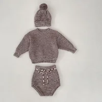 2pcs New Baby Newborn Clothing Set Toddler Knit Pullover And Shorts 2 Pcs Knit Outfit Option Hat