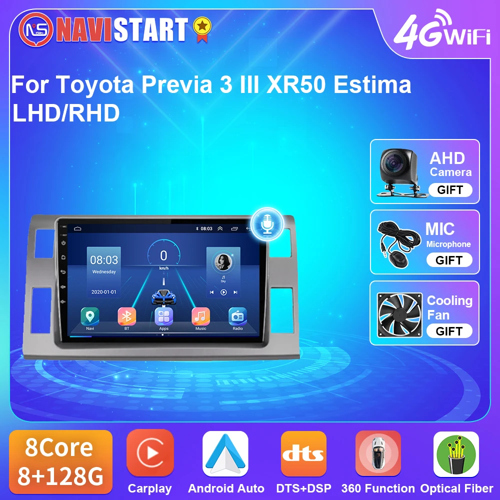 

NAVISTART T5 Car Radio For Toyota Previa XR50 Estima AHR20 3 III 2006-2019 Navigation GPS Carplay 4G WIFi No DVD Player 2 Din