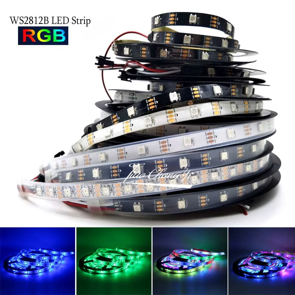 

WS2812 IC WS2812B RGB Led light Strip DC5V Individually Addressable Smart RGB Led Strip,Black/White PCB Waterproof IP30/65/67