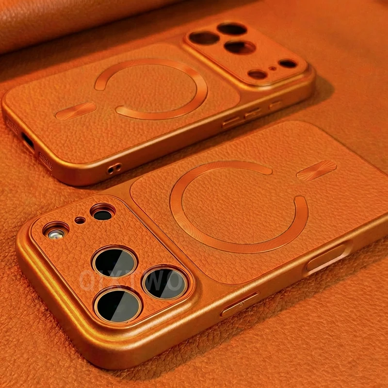 Premium Magnetic Faux Leather Wireless Charging Phone Case - Shockproof & Soft TPU Cover