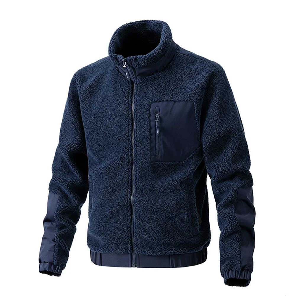 Men's Fleece Thick Winter Jacket Full Zip-Up Pocket Work Outdoor Streetwear Warm Stand Collar Coat Jackets Man Clothing