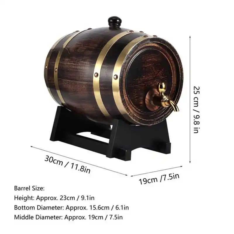 Wood Wine Barrel 3L Retro Striped Black Wine Brandy Whisky Barrel Oak Red Bucket Container with Faucet wine making tool wine barrel