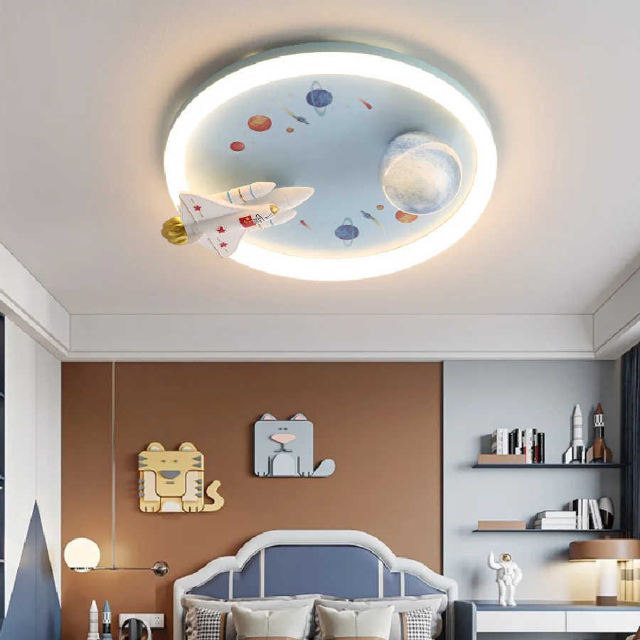 

Children's room ceiling light boy eye protection le bedroom modern minimalist spaceman rocket cartoon creative room light
