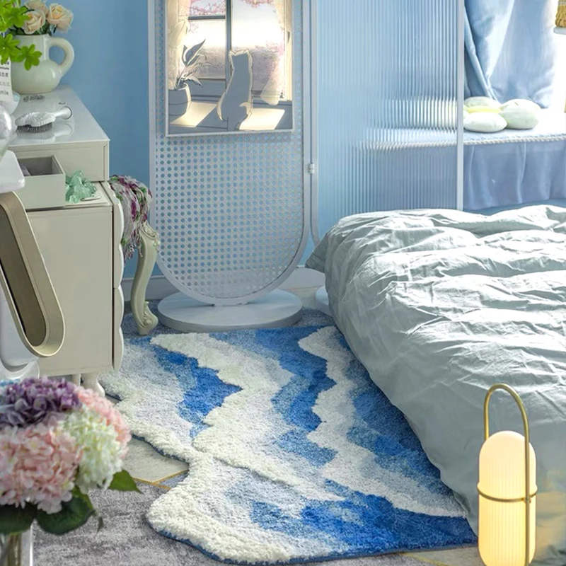 Soft-Bedroom-Bedside-Spray-Pattern-Rug-Irregular-Ocean-Wave-Long-Rugs ...