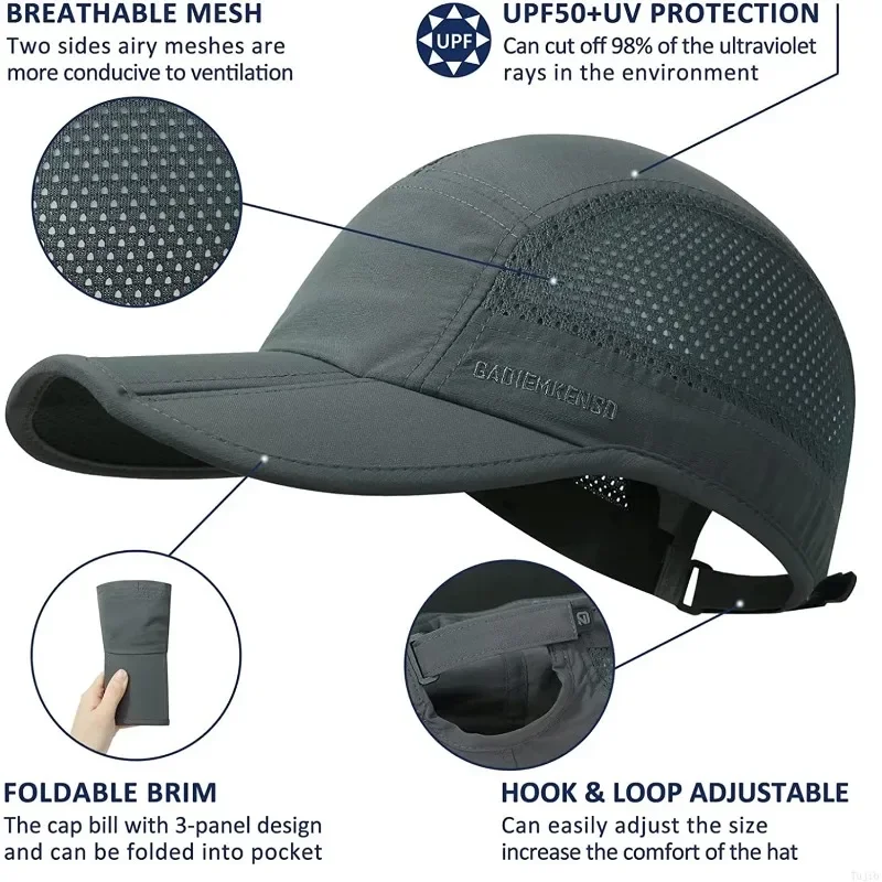 Quick-Drying Foldable Portable Baseball Caps For Men Summer Sea Wave Embroidery Unisex Sport Sun Hats Snapback Cap