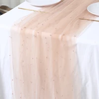 White Pearl Gauze Table Runner Wedding Dinning Decoration Bridal Veil Wedding Arch Drapery Anti-wrinkle Party Dessert Tablecloth 6