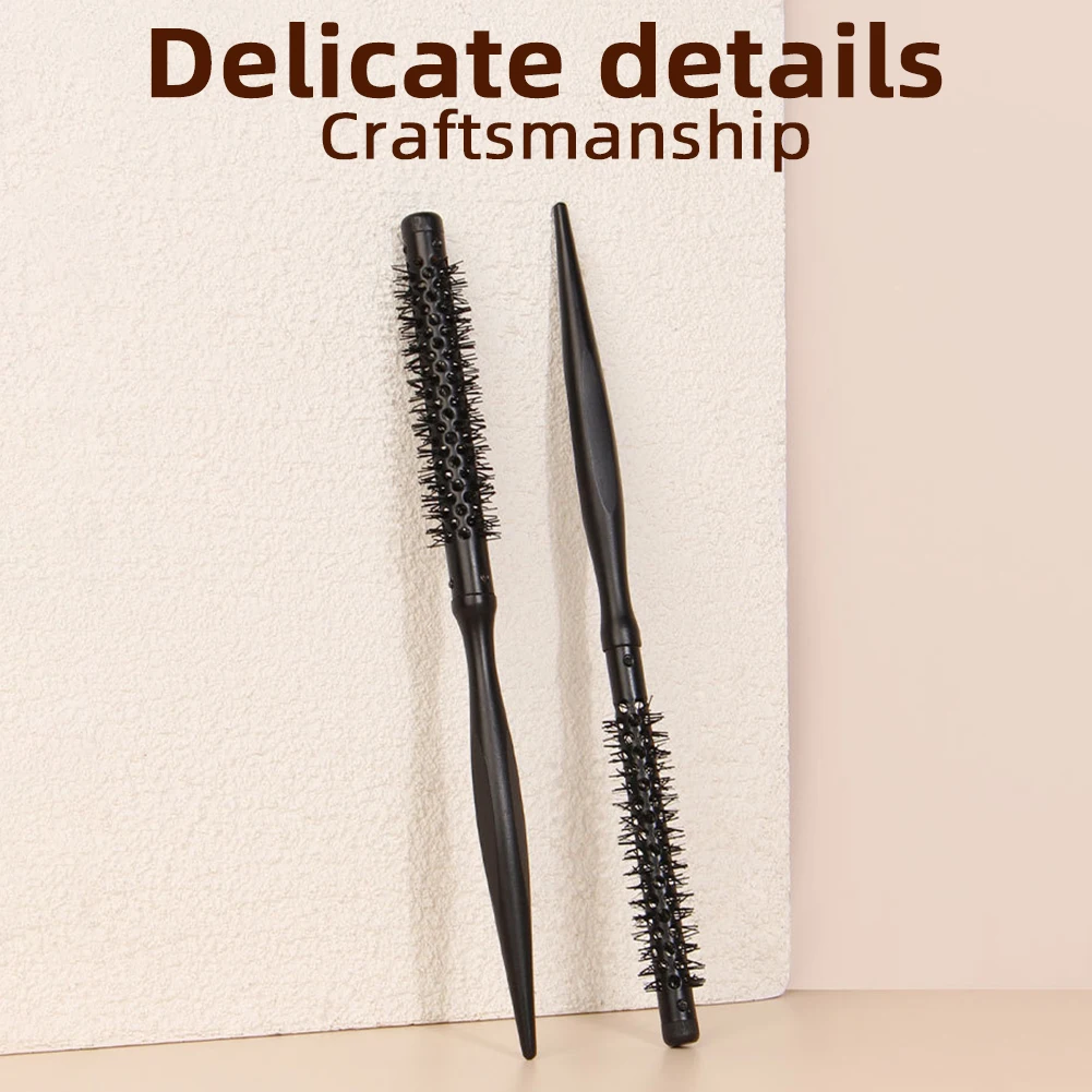 Hair Round Brush Comb Small Nylon Bristles Brush With Wooden Handle, For Curly Wavy Thick Thin Hair 2