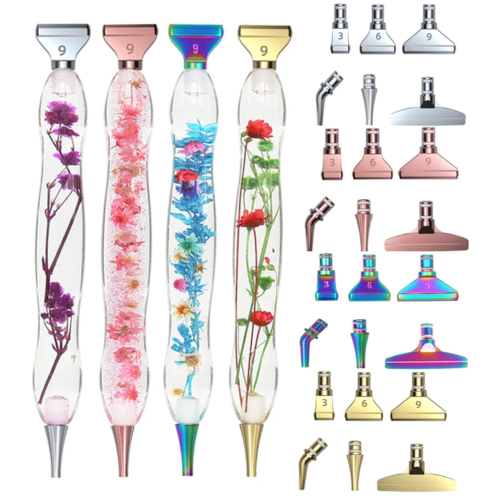 Ergonomischer Blumen-Diamant-Malstift aus Kunstharz, Diamant-Malwerkzeug und Zubehör, Punktbohrstift mit Stiftköpfen aus Metall – Detail 1