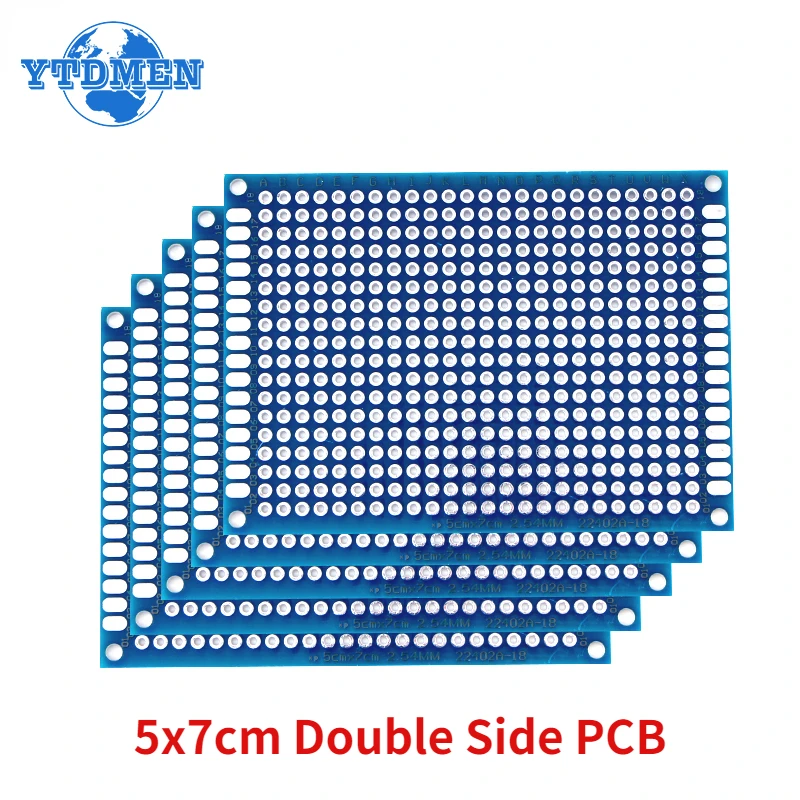 5PCS Protoboard 5x7cm Double Side Prototype PCB Board Blue 50x70mm Universal Printed Circuit Boards for Arduino Experimental PCB 5pcs pcb board 6x8cm double sided protoboard universal circuit board green 6 8cm prototype board diy electronic kit