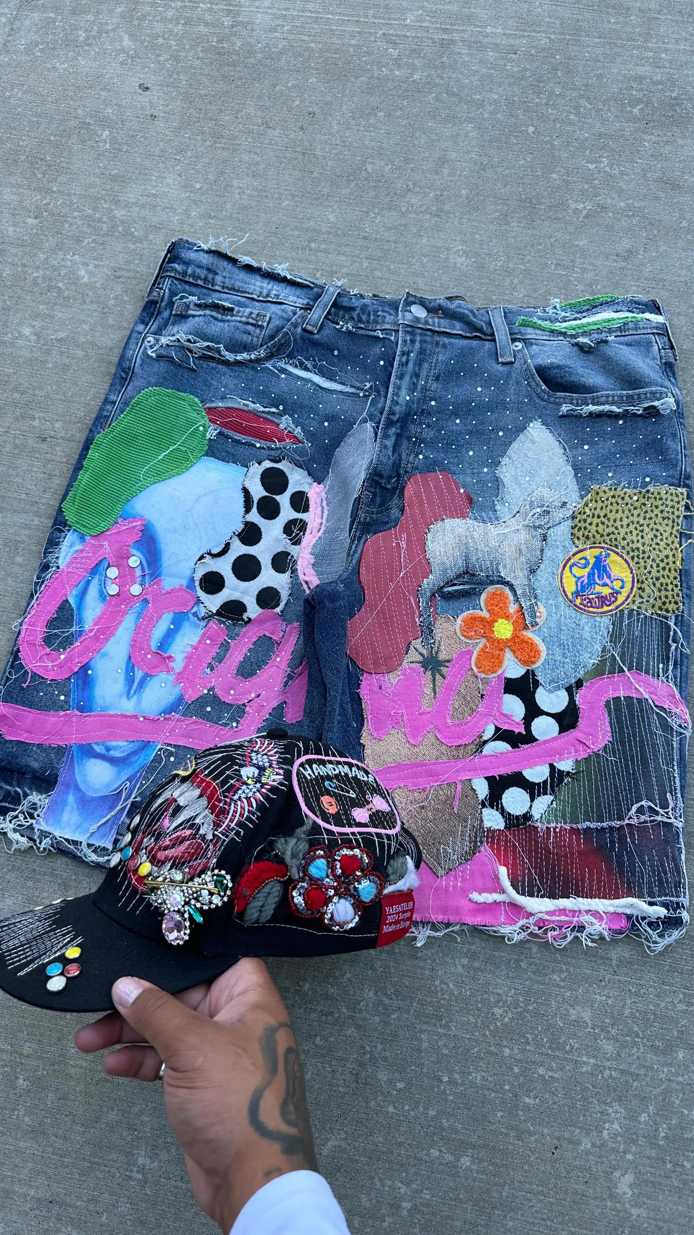 パンツ Green check shorts street y2k rave TrippyLimeShorts_A_S1.jpg?v=