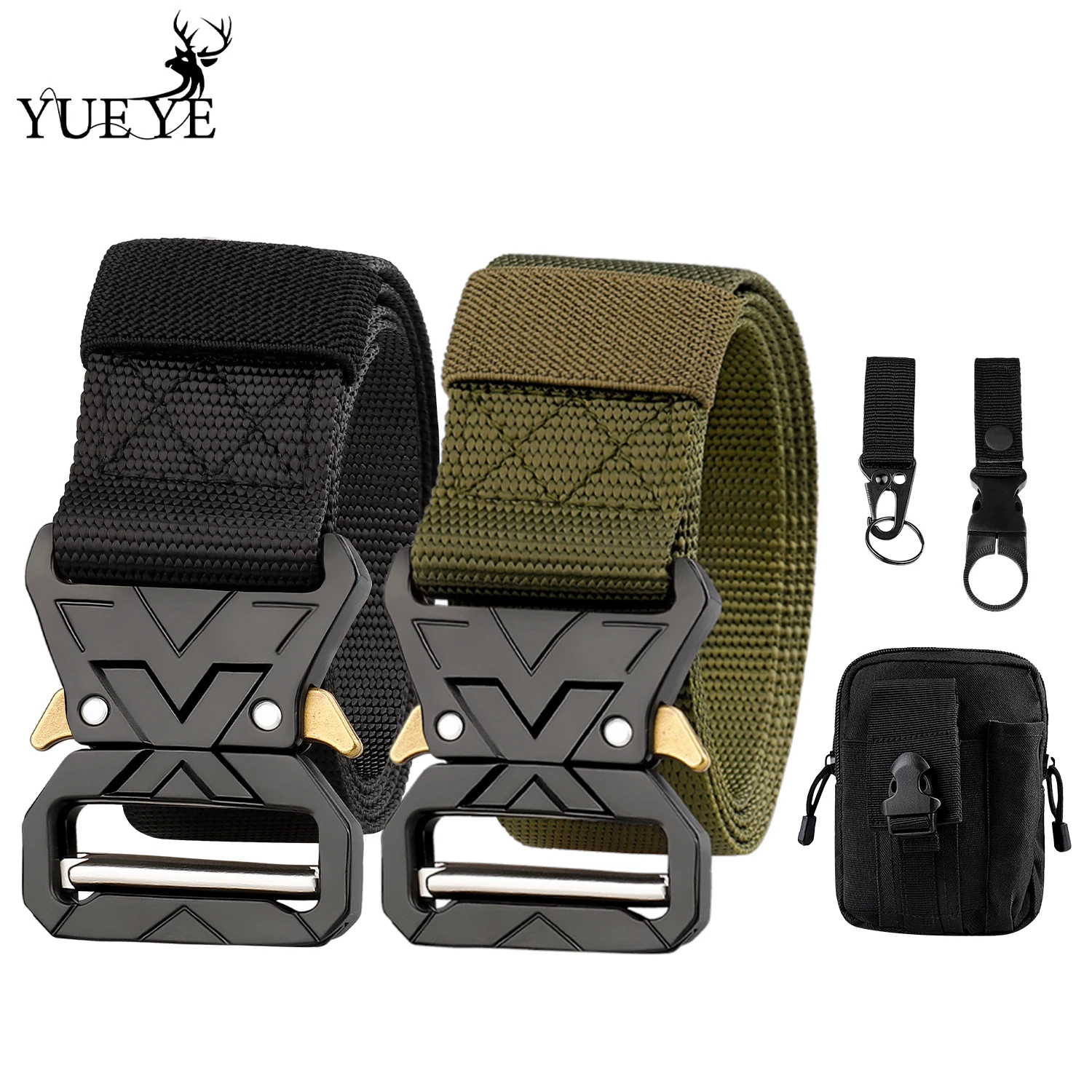 Men's tactical belt, hiking equipment 3.8cm nylon mesh work belt, two sets with heavy outdoor sports metal buckle belt