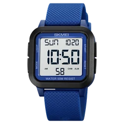 SKMEI Men's Digital Sports Watch with Backlight and Stopwatch, 5Bar Waterproof (Blue white)