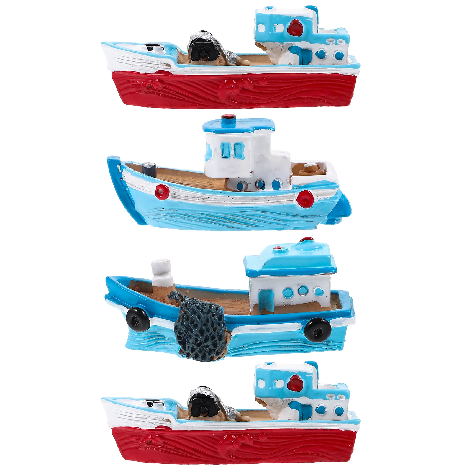 

4pcs Resin Boat Models Miniature Mediterranean Fish Boats Crafts(Random Style)