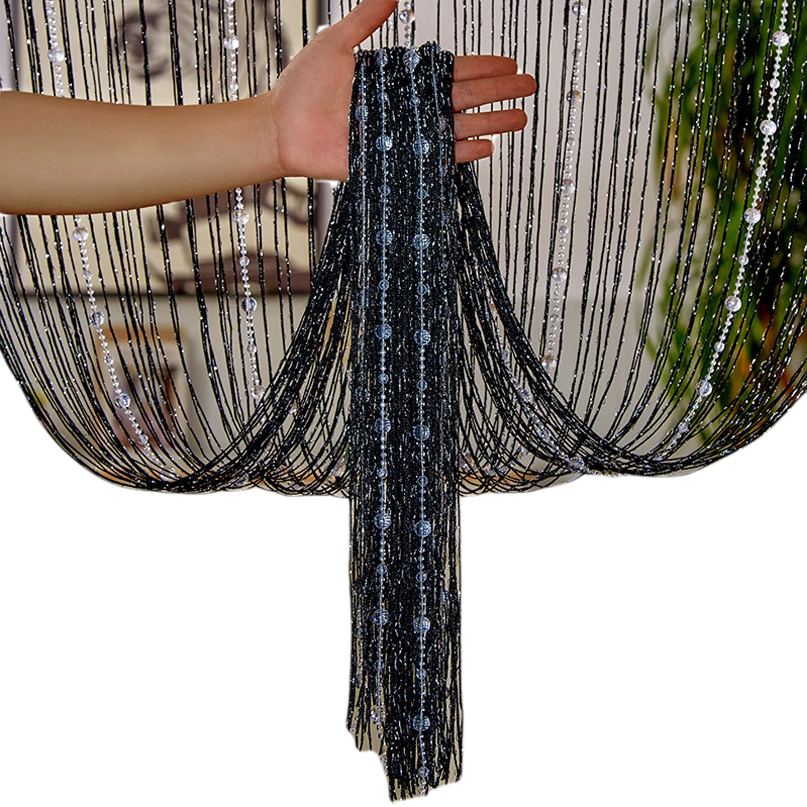 Crystal Bead Curtain - Elegant Beaded String Door Curtain with Shiny Tassels