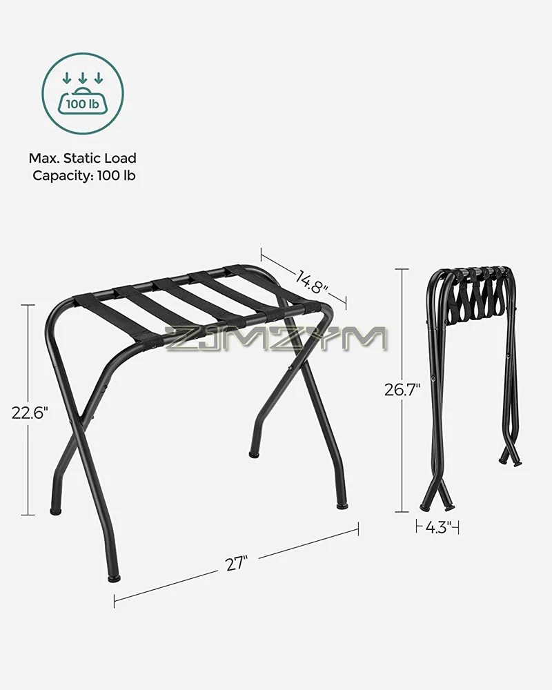Luggage Rack, Suitcase Holder for Guest Room, Suitcase Stand, Steel Frame, Foldable, Holds up to 100 lb, for Bedroom, Black