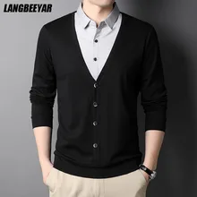 

Top Quality New Brand Designer Fashion Knit Trendy Fake Two Collared Cardigans For Men Sweater Casual Coats Jacket Clothes Men
