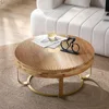 31.5 "Modern Circular Coffee Table with Handmade Wooden Radial Pattern, Cedar Tabletop, Gold Cross Legged Base 2
