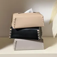 Tissue Box Luxury Woven PU Leather Napkin Case Pure Color Tissue Paper Holder Desktop Home Decoration Creative Paper Towel Cover 1