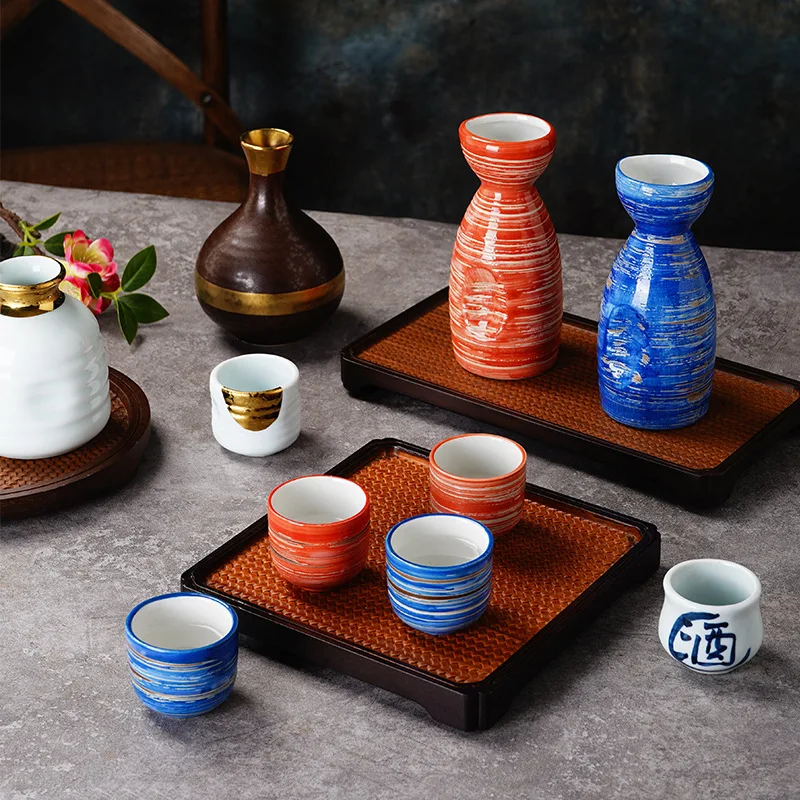 Japanese Bar Sets Ceramic Wine Set Sake Cup Flask Sprinkler Soju Bottle Cup For Restaurant Home Bar Supplies Accessories Gifts
