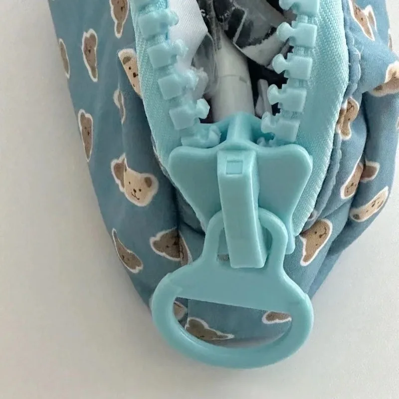 Ins Aesthetic Blue Bear 연필 가방, 대형 지퍼 대용량 학생용 문구 보관 파우치