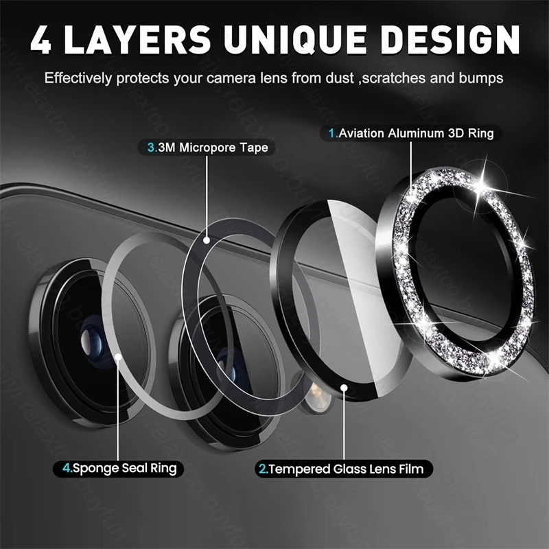 Gitter Diamond Camera Glass Protector with Alloy Ring Lens Guard