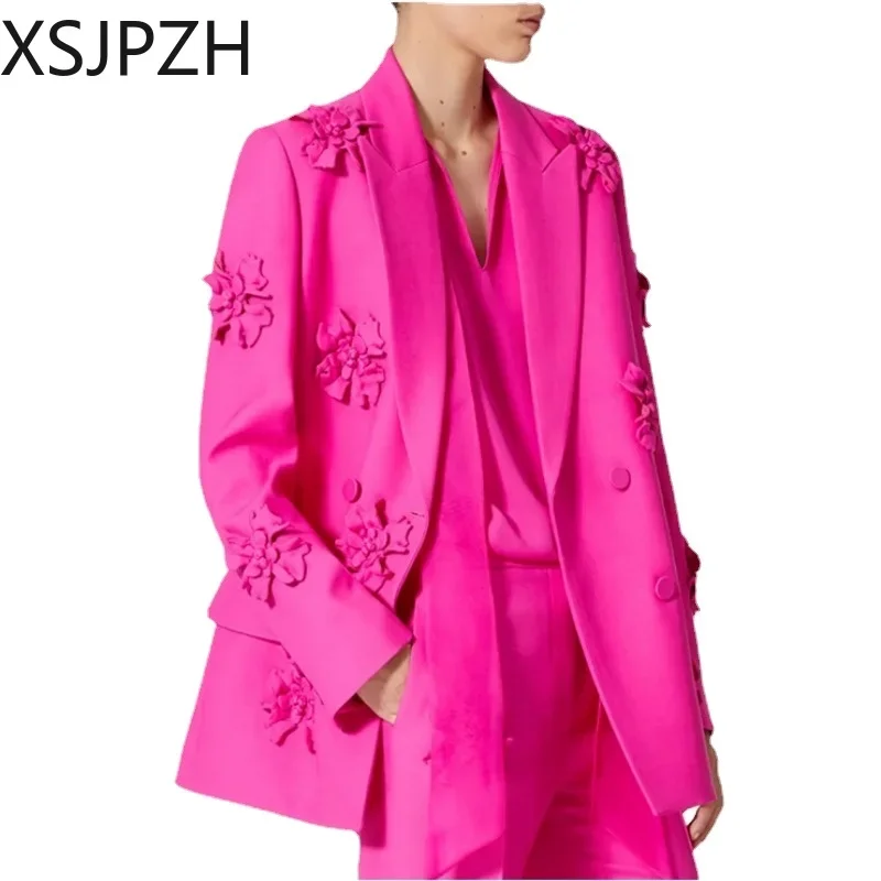 2024 Fashion High Quality 3D Flower Double Breasted Office Blazers Ladies Elegant Blazer Suits Business Suit Office Women Coat