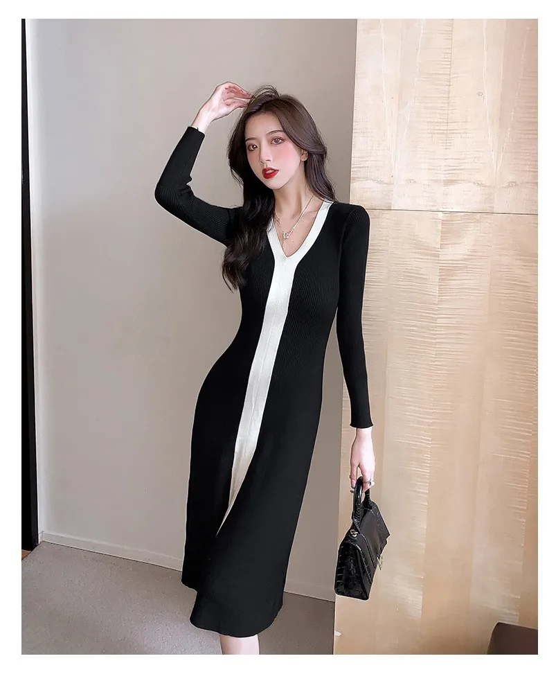 Lusumily Sweater Bodycon Dress Women 2022 Spring Autumn Slim Knitted Long Dress Vestido Female Full Sleeve  Party Dress Long Rob slip dress