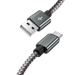 Fast Charging Nylon USB A to Type C Cable - Durable Data Cord, Multiple Lengths - 2m (Black)