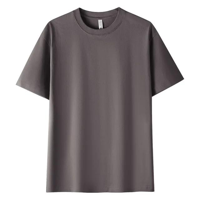 100% Pure Cotton Summer High-end Brand Men's Short Sleeve Round Neck Fashionable Style Half Sleeved Top Breathable T-shirt 1