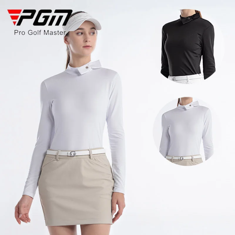 PGM Women Long Sleeve Golf Underwear Ladies Stand Bow Collar Bottoming Shirts Women Slim Comfortable Golf Shirt Casual Clothing