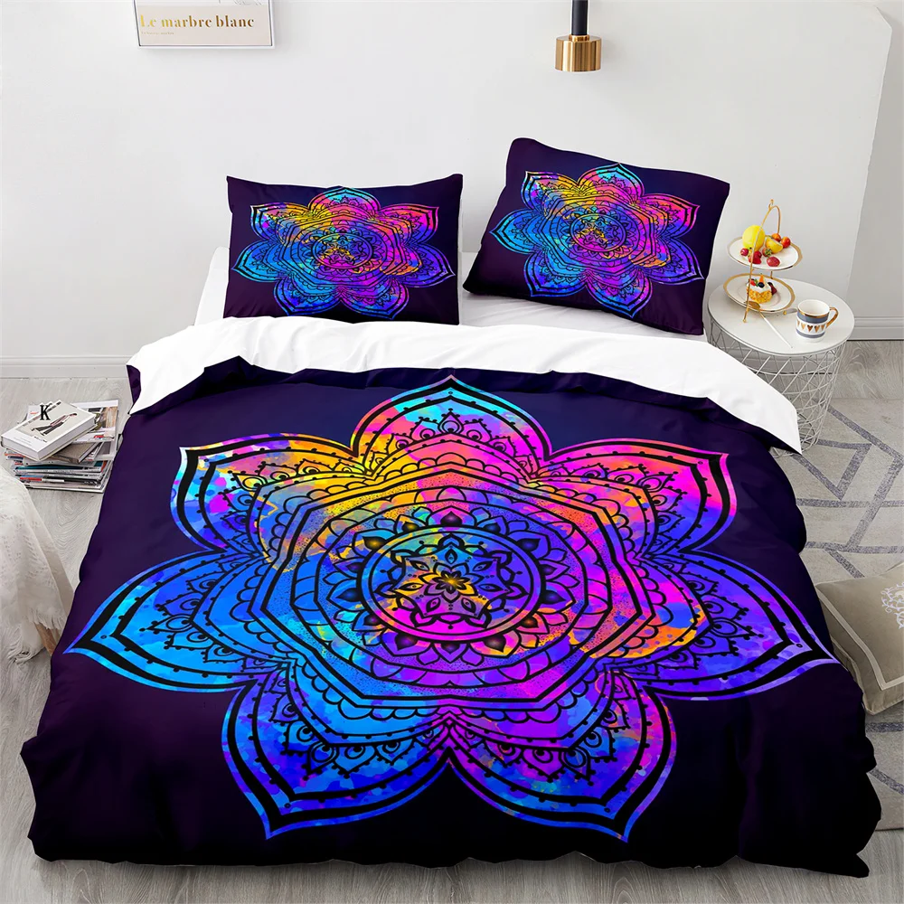 

Bohemian Mandala King Queen Duvet Cover Boho Style Lotus Bedding Set for Teens Adults Exotic Tribe 2/3pcs Polyester Quilt Cover