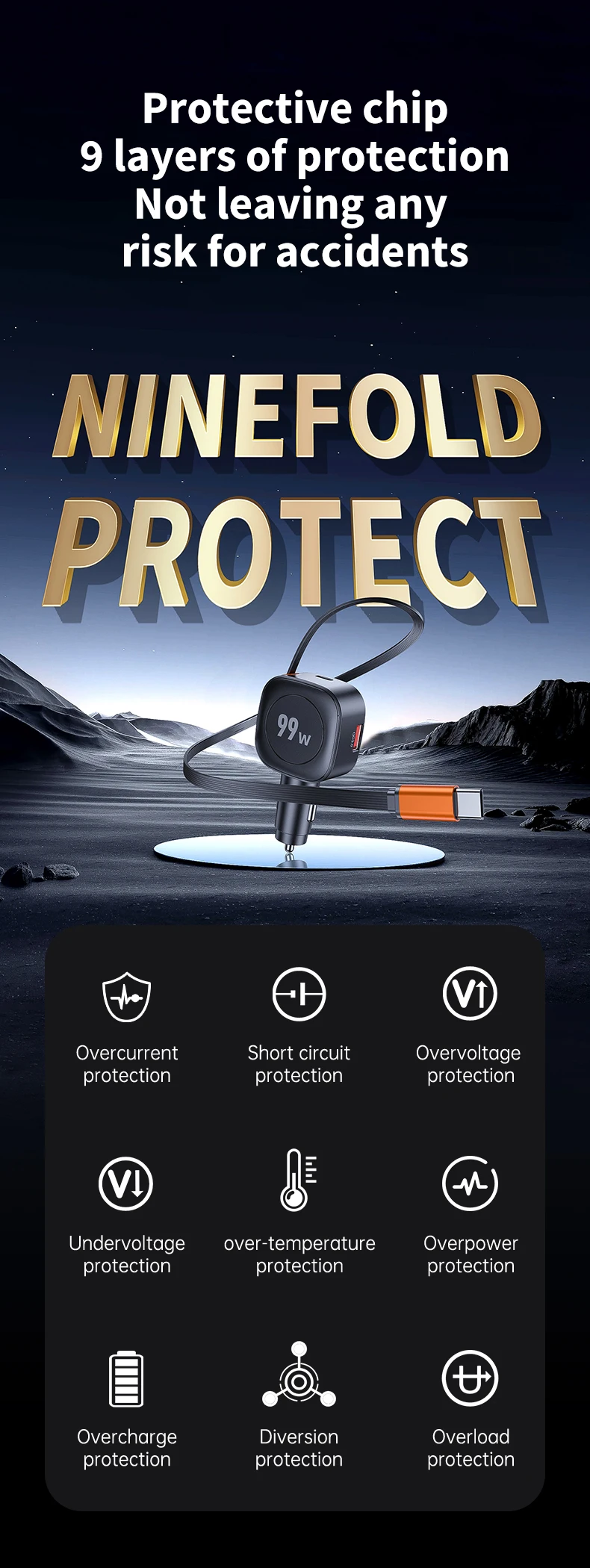 99W Retractable Car Phone Charger USB C PD 45W Fast Charging for iPhone 16 Pro M