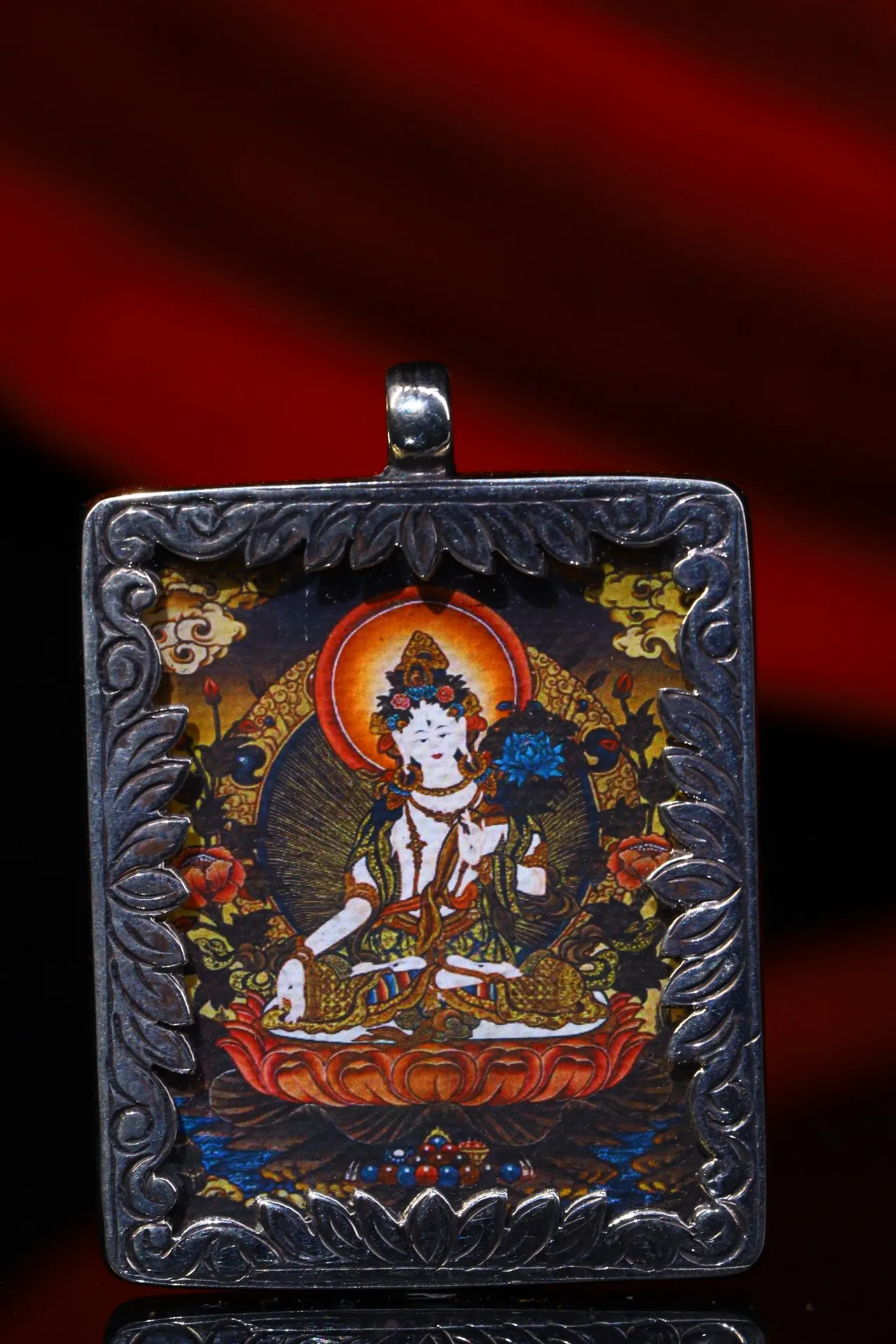 

China Elaboration Bronze Engrave Pure Hand Drawn Good Luck Thangka“Bodhisattva Buddha” Metal Crafts Ornaments Home Decorat#2