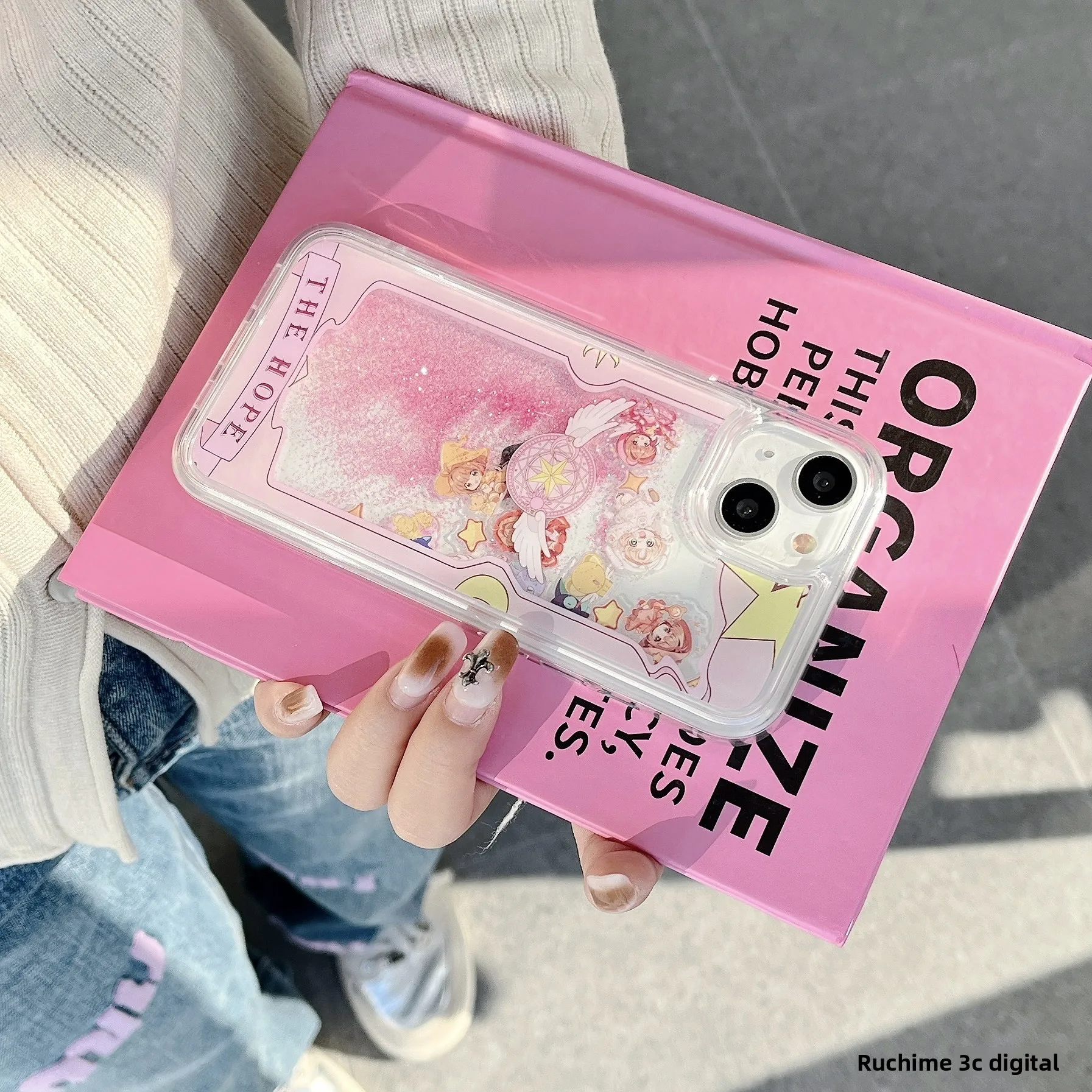 Kawaii Anime Sakura iPhone 6 pro Max Case Glitter Dust iPhone 4 Acrylic Protective Cover Transparent Cute Cartoon Design