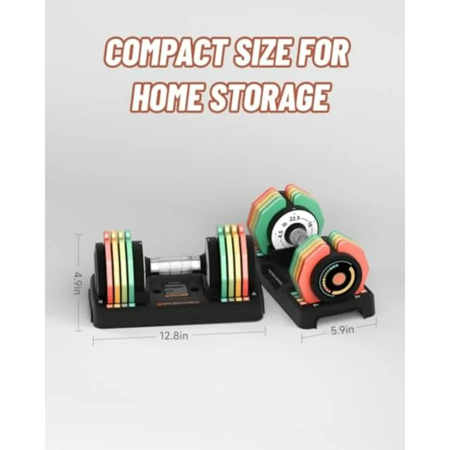 Adjustable Dumbbells Set 12.5LB 22.5LB Pair 1Sec Fast Adjustable 5 Weights by Turning Handle Premium Comfort Nonslip Metal Dumb