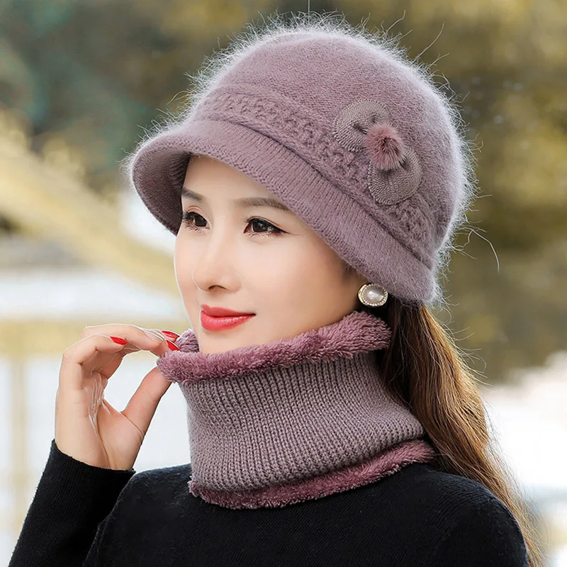 

Women's Hat Autumn and Winter in The Elderly Warm Knitted Knitted Knitted Hat in Winter with Wool Thickened Mom Grandma Hat